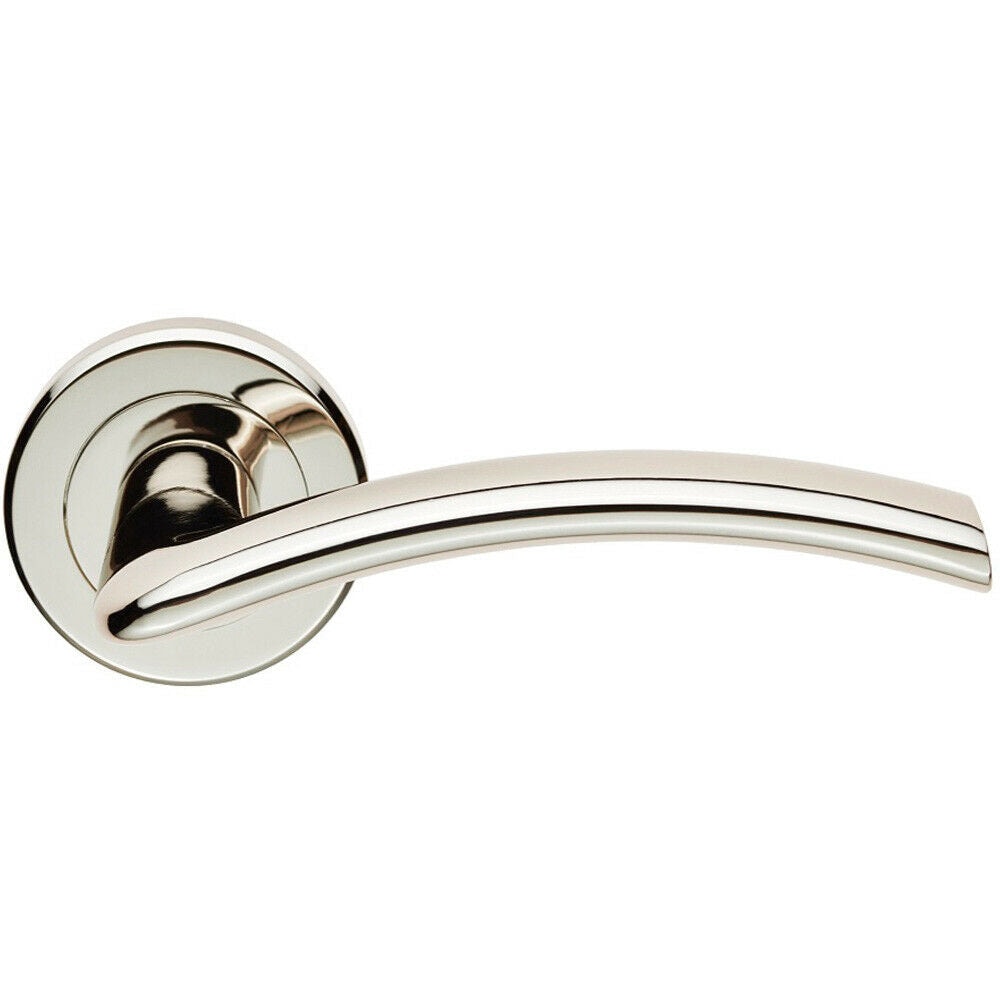 Loops PAIR Flat Arched Style Handle on Round Rose Concealed Fix Polished Nickel in Metallics