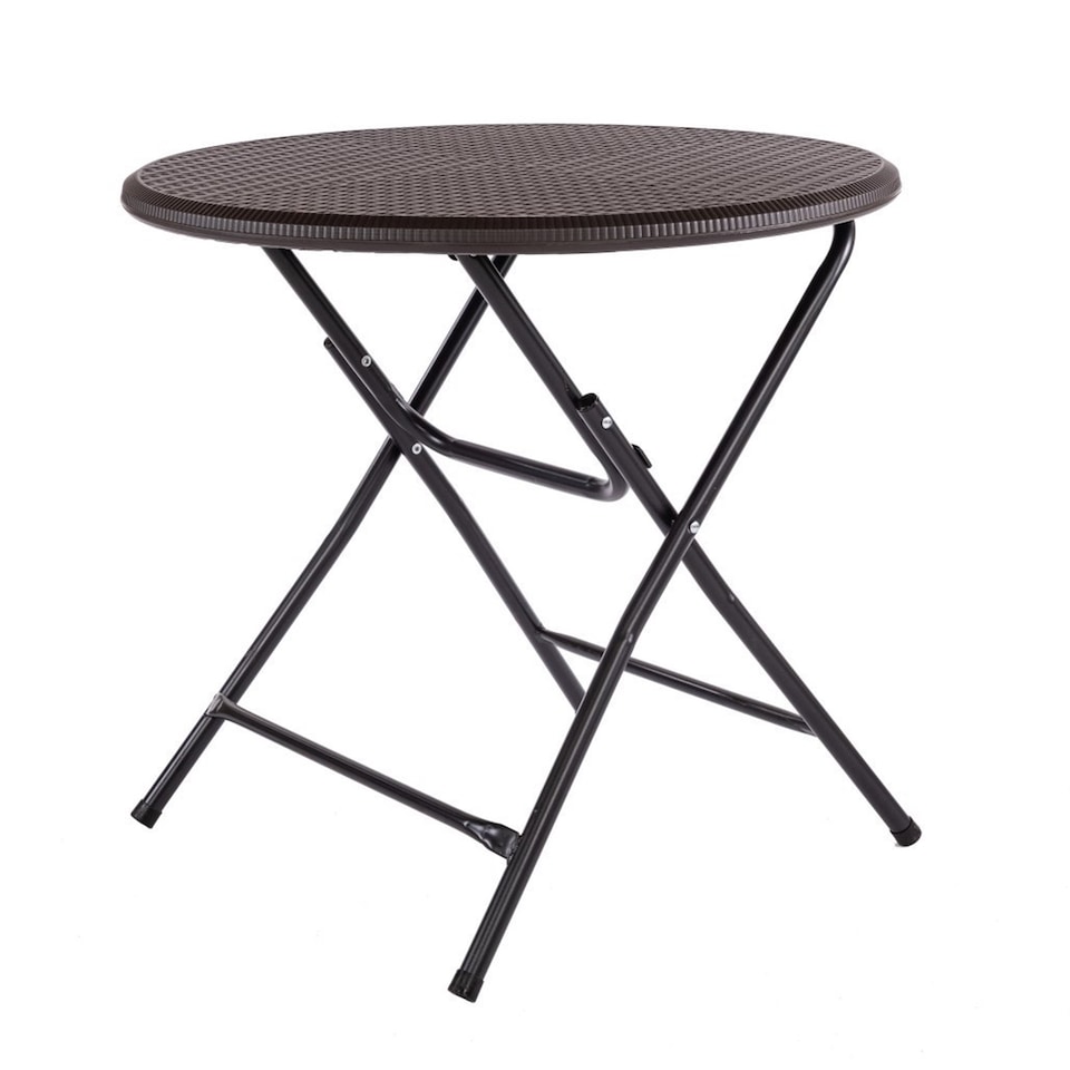 image 1 of 80cm Round Folding Heavy Duty Outdoor Rattan Patio Garden Bistro Table | Brown