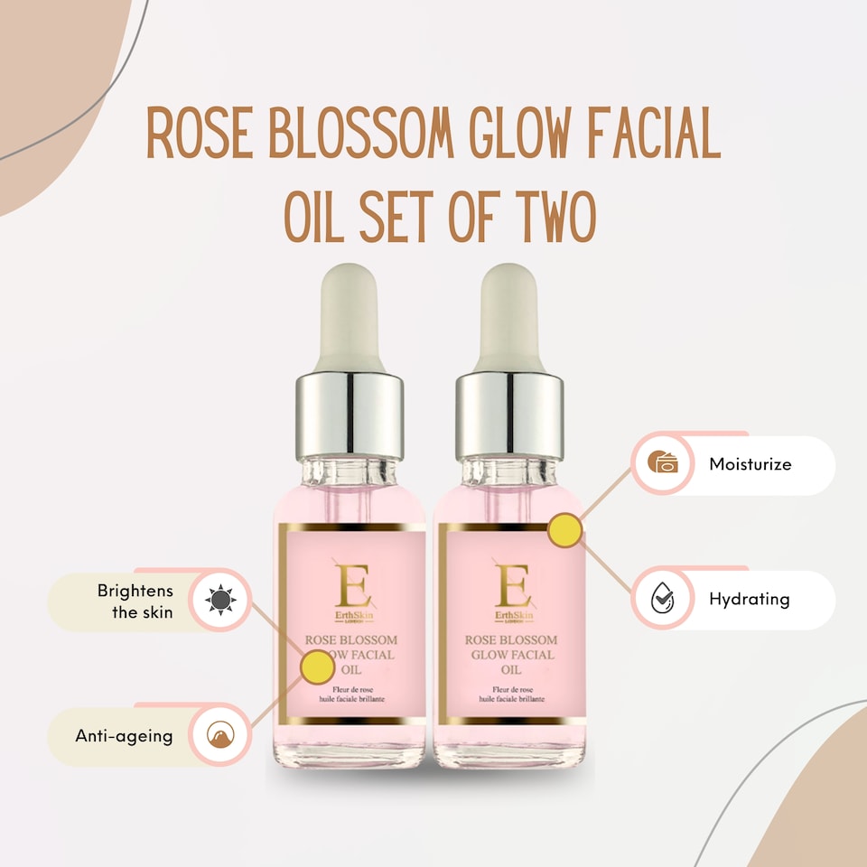 image 1 of 2X Erth Skin London Rose Blossom Glow Facial Oil 30ml