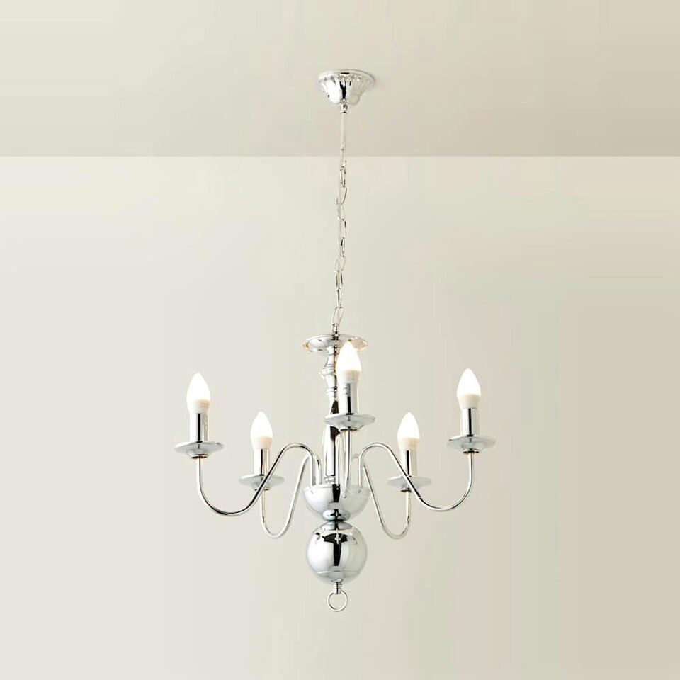 image 1 of ValueLights Traditional 5 Way Chrome Flemish Style Ceiling Light Chandelier Fitting | Chrome
