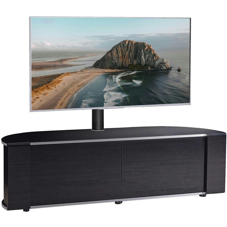 image 1 of MDA Designs Sirius 1600 Cabinet with BeamThru Remote-Friendly Gloss Black with Black Trims for Flat Screen TVs up to 65" with Mounting Arm Black