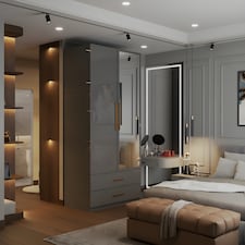 Modern 2 Door High Gloss Wardrobe with Mirror, Drawers & Hanging Rail
