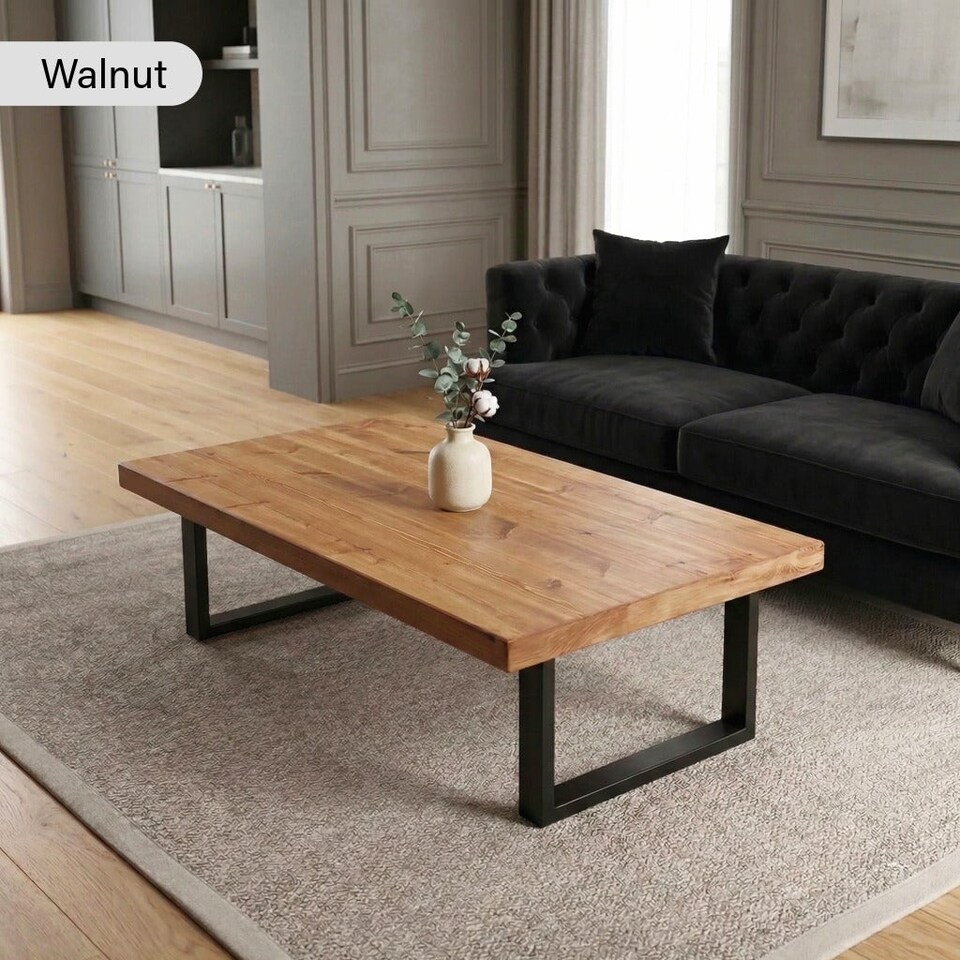 image 1 of Chunky & Sturdy Handmade Wooden Coffee Table - Walnut