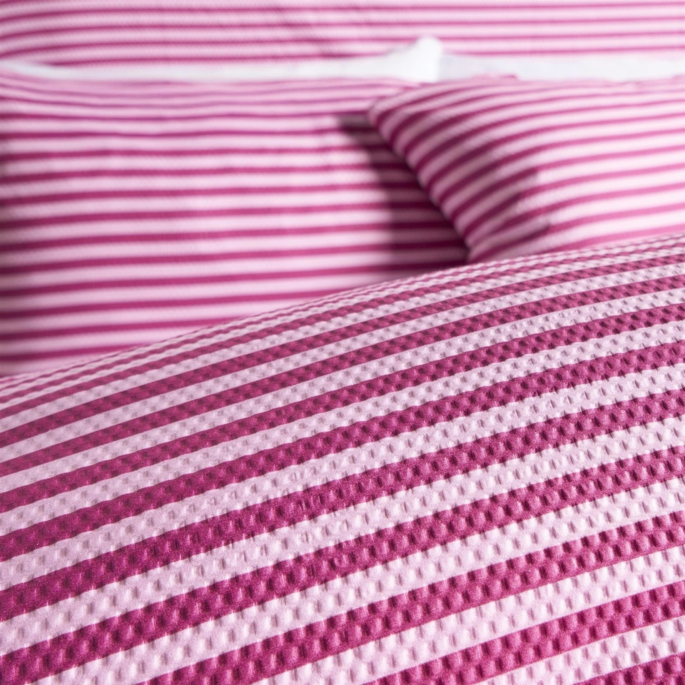 image 1 of OHS Stripe Embossed Soft Cosy Plush Plump Duvet Cover and Pillowcase Bedding Set Pink | Blush Pink | Single