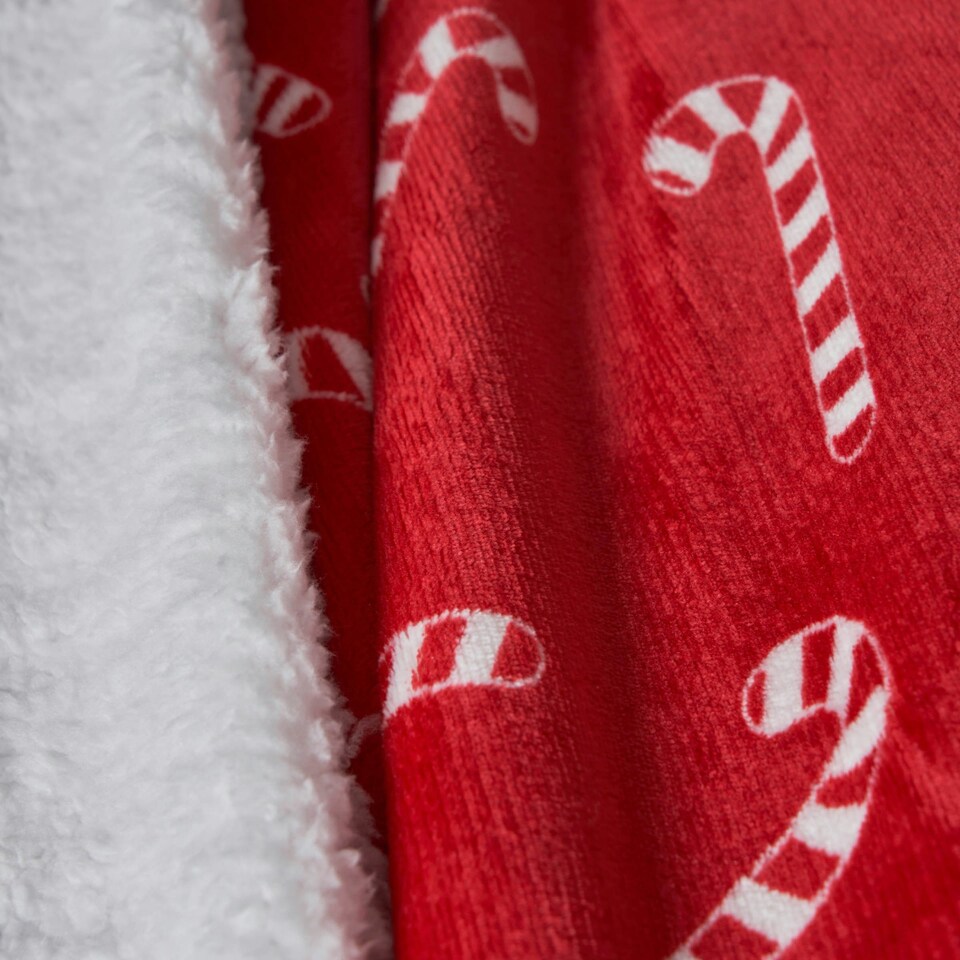 image 1 of BHS Christmas Candy Cane Throw with Sherpa Back, Red | Red | Red | 1