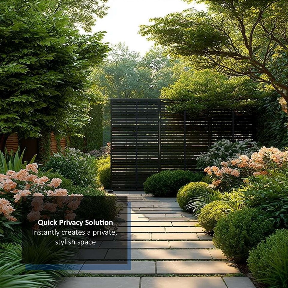 image 1 of Nicoman Metal Slat Indoor Outdoor Privacy Screen with Stand | Black | Black | 1
