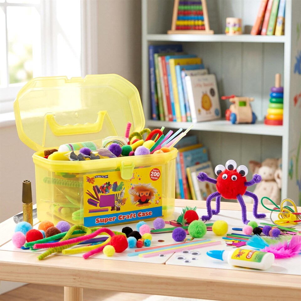 image 1 of The Magic Toy Shop 200 Piece Arts and Crafts Kit Yellow Carry Case Supplies Set
