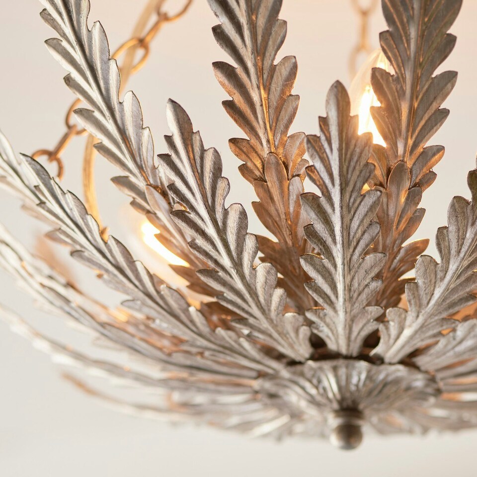 image 1 of Delphine Decorative Silver Layered Leaf Semi Flush Ceiling Light