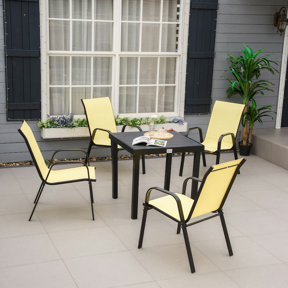image 1 of Outsunny Set of 4 Garden Dining Chair Set w/ High Back Armrest Beige