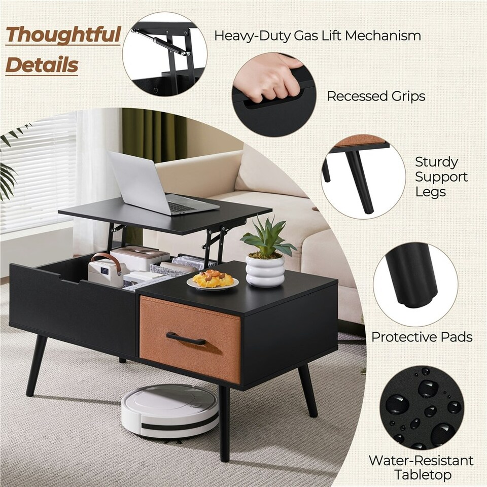 image 1 of Yaheetech Lift Top Coffee Table with Drawer