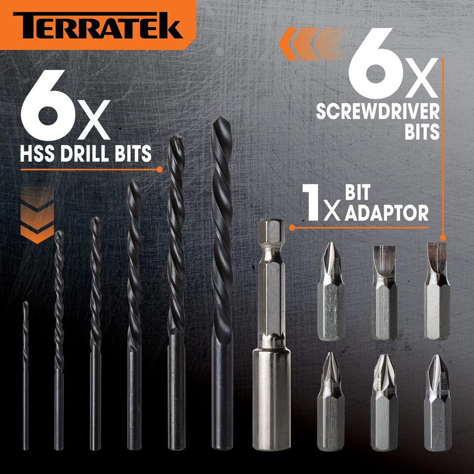image 1 of Terratek 18V Cordless Power Drill and Screwdriver Set & Drill Bit with Battery | Grey | Grey | 190.00 | 1