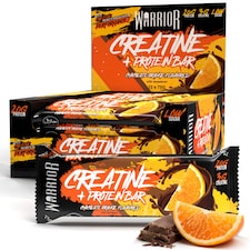 Warrior Creatine  Protein Bars 12 x 75g – 20g High Protein Bar, 5g Creatine, Low Sugar High Fibre Oat  Bars, Meal Replacement Bars (Chocolate Orange)
