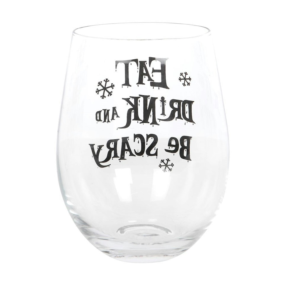 image 1 of Something Different Eat, Drink & Be Scary Stemless Wine Glass - Black/Clear - One Size