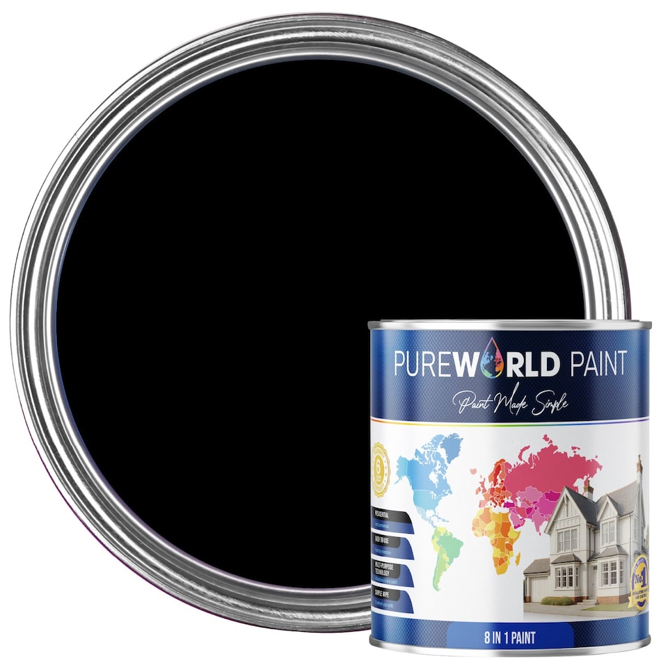 image 1 of PUREWORLD All-in-One Paint & Primer - Multi-Surface Interior & Exterior, Walls & Wood - Pure Black - 1L - Matt