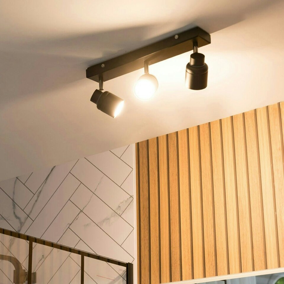 image 1 of ValueLights Benton Black IP44 Bar Bathroom Ceiling Light Black