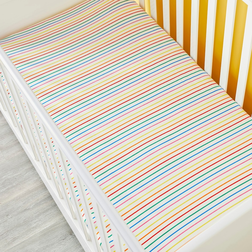 image 1 of Cot Bed Fitted Sheets 2 Pack – 100% Soft Cotton Jersey, Fits 140x70cm Baby Cot Bed Mattress (Rainbow Dreams)