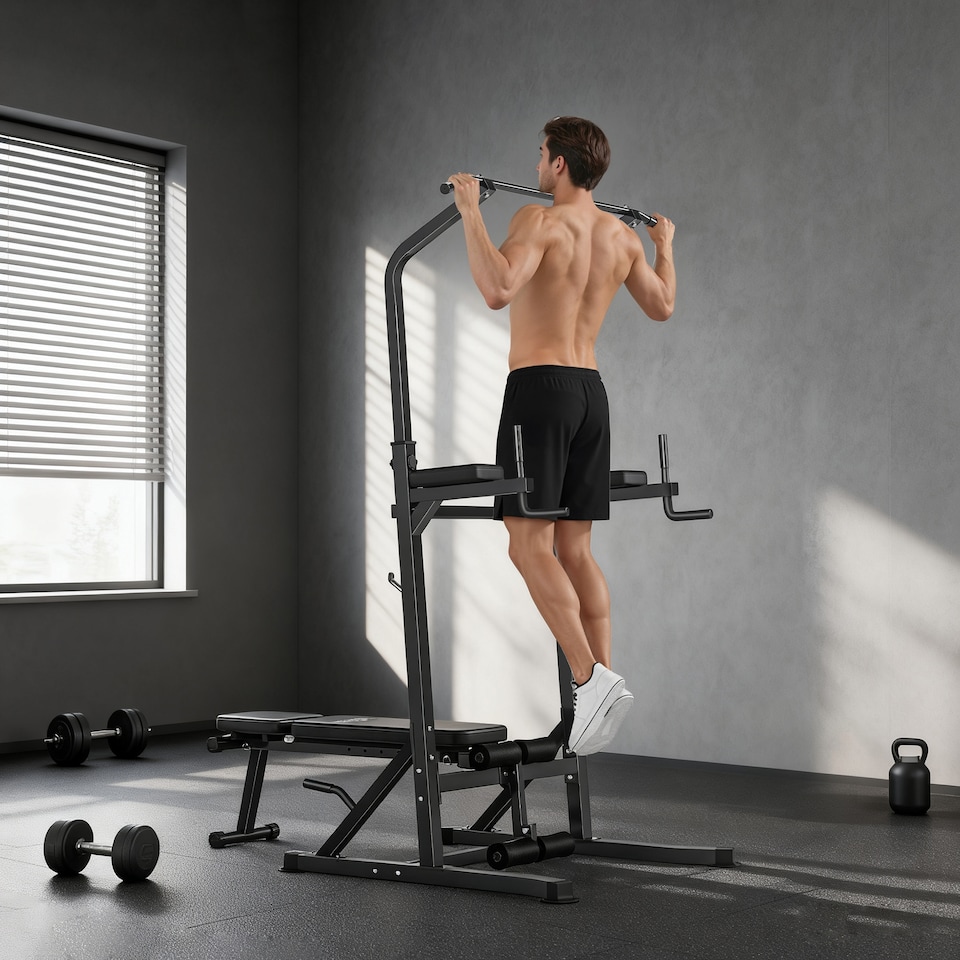image 1 of HOMCOM Adjustable&Folded Dip Stands Multi-Function Pull-ups Sit-ups Fitness tool