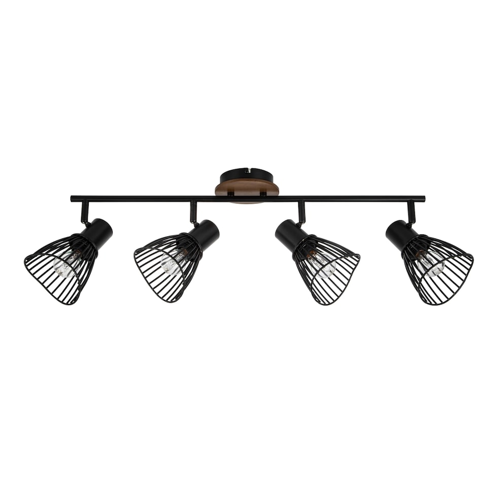 image 1 of COSYLYTE Hadley 4 Light Matt Black Wire Shade Spotlight with Wooden Backplate | Black | Walnut wood | 1