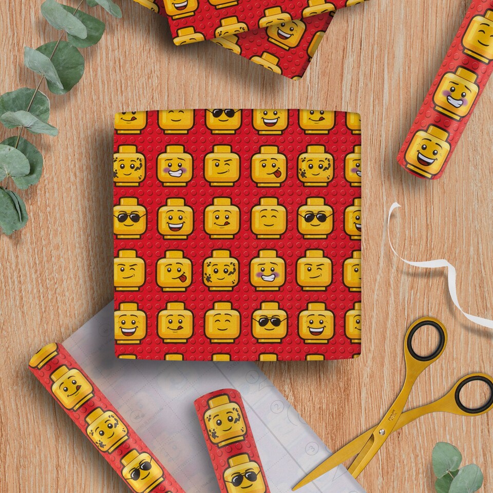 image 1 of Hallmark 6M Wrapping Paper - 3 X 2M Rolls - Lego Heads Design