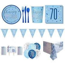 Blue Glitz 70th Birthday 8 Person Deluxe Party Pack