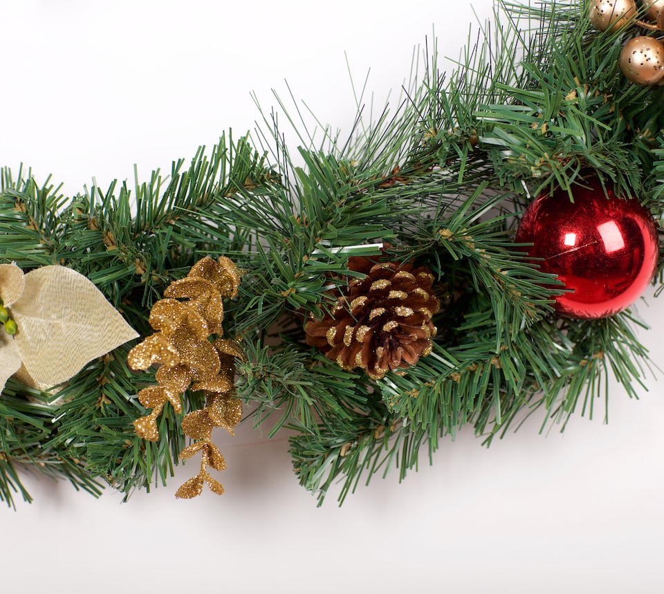 image 1 of Best Artificial 6ft/180cm Copper Bronze Decorated Christmas Garland With Gold Dusted Acorns and 50 Warm White Battery LED's