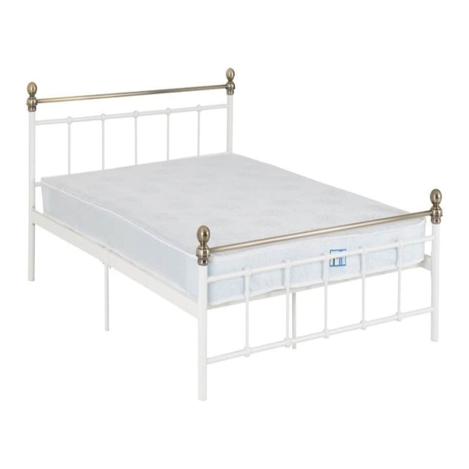 image 1 of Marlborough 4 Feet 6 Inches Bed Frame - L201 x W142.5 x H87.5 cm - White/Antique Brass