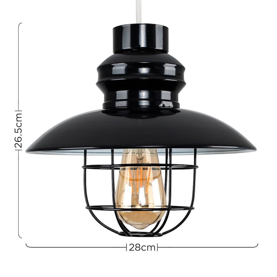 image 1 of ValueLights Penglai Black Ceiling Pendant Light Shade & Bulb | Black