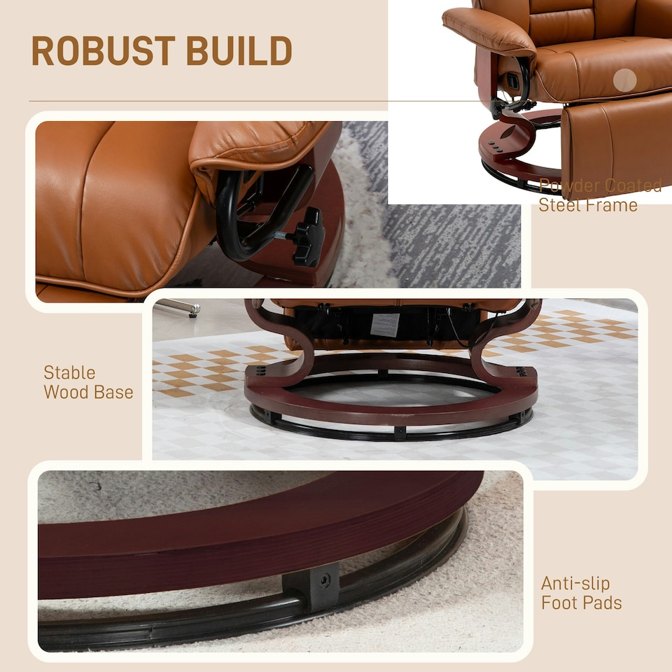 image 1 of HOMCOM PU Leather Reclining Armchair with Footrest for Living Room, Brown