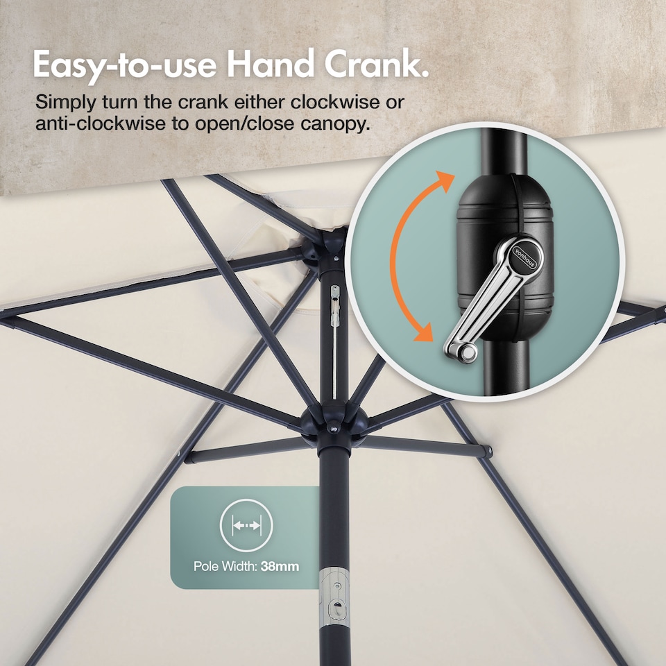 image 1 of VonHaus Ivory Steel Parasol 2M Hand Crank & Tilt Function