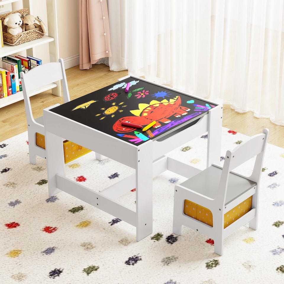 image 1 of COSTWAY Kids Table Chair Set with Double Storage Box Yellow