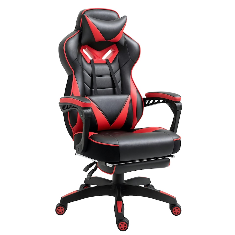 image 1 of Vinsetto Gaming Chair Ergonomic Reclining Manual Footrest Wheels Stylish Red