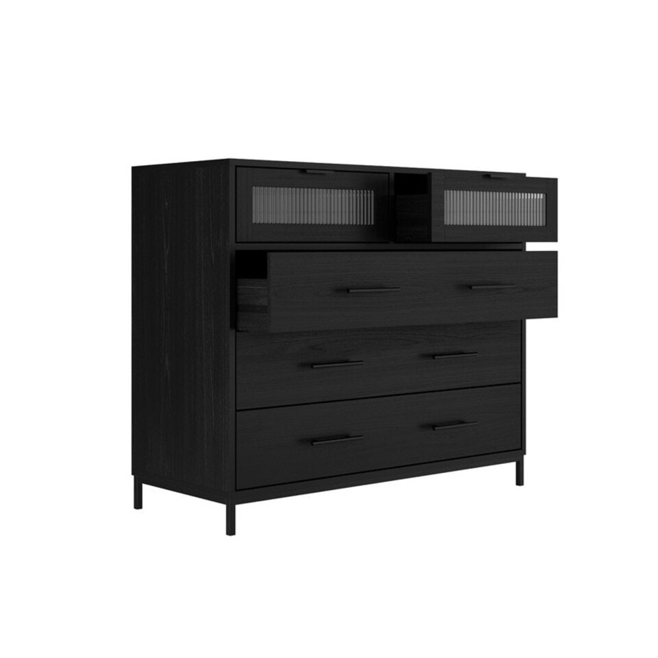 image 1 of Edison Reeded Chest - Wood - L40 x W95 x H80 cm - Black Matte/Clear