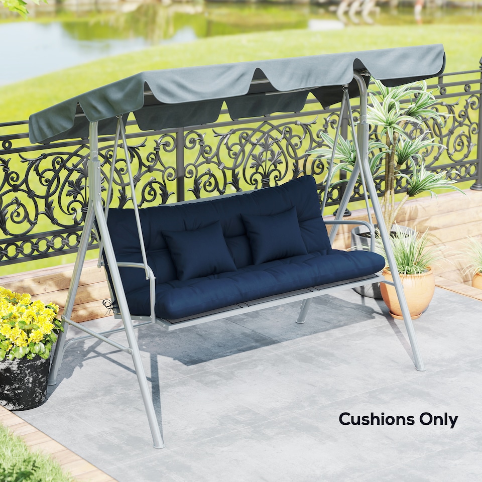 image 1 of Outsunny Outdoor Seat Cushions Back Cushion with 2 Pillows, Seat Pads | Blue | Dark Blue | Seat cushion: 150x50x10cm, Back cushion: 150x50x10cm, Pillow: 40x30x15cm