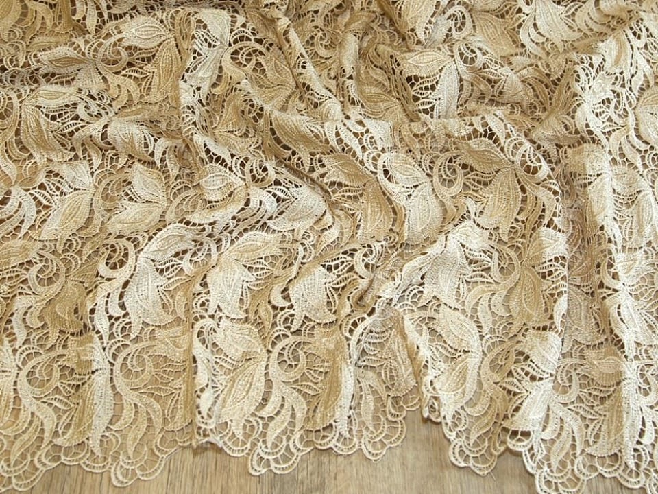 Beige Heavy Guipure Lace Fabric for Bridal, Dressmaking, 137cm / 53" Wide - per metre