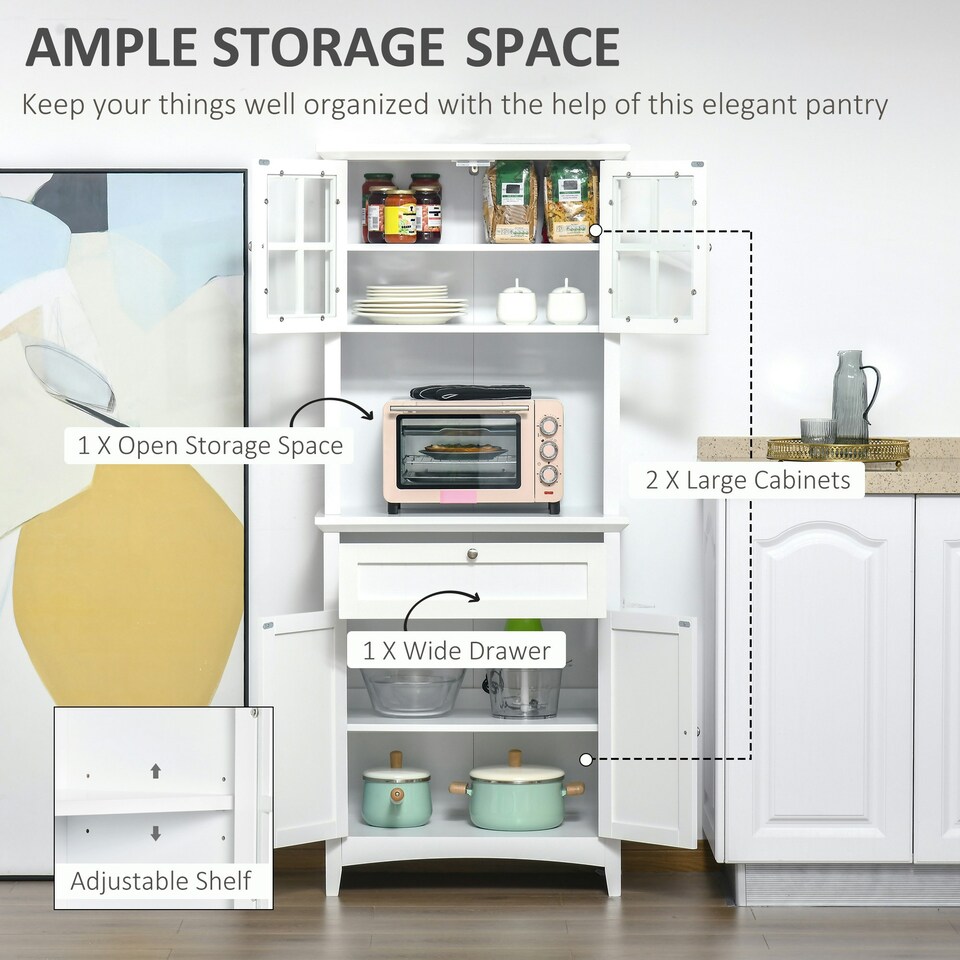 image 1 of HOMCOM Kitchen Storage Cupboard w/ Microwave Drawer for Dining Room, White
