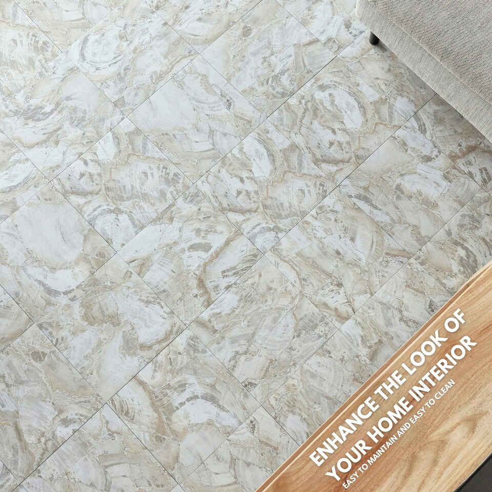 image 1 of NOVECRAFTO Vinyl Floor Tiles Self Adhesive – 12x12in Peel and Stick Flooring for Kitchen, Bathroom & Living Room – Beige Marble Flow Design Brown | 3.72 sqm