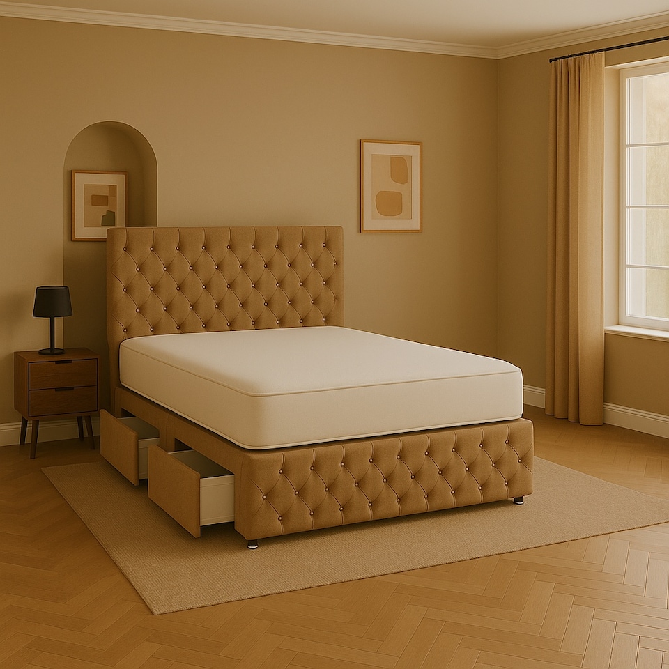 Mink Chestefield Crystal Plush 5ft Kingsize Divan Bed Set Headboard & Footboard - No Drawers