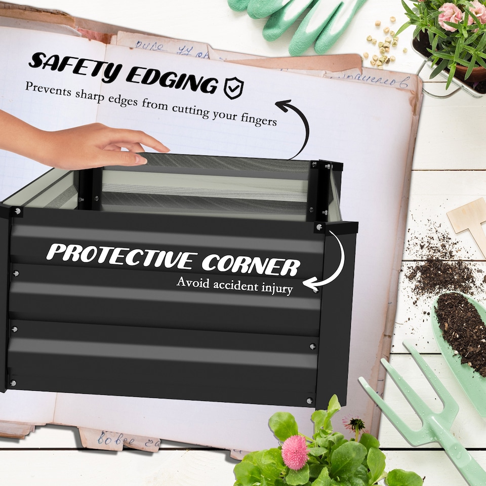 image 1 of Outsunny Set of 2 Galvanised Raised Garden Bed for Flowers, Herbs