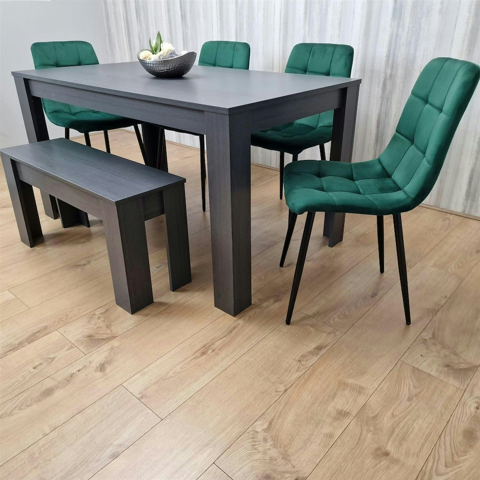 image 1 of Dining Table Set with 4 Chairs and a Bench Dining Room and Kitchen table set of 4 Grey