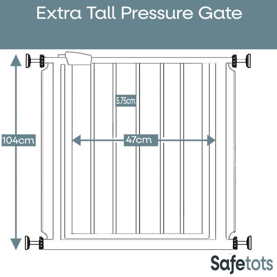image 1 of Safetots Extra Tall Narrow Metal Safety Gate Pressure Fit, 68.5cm - 75cm, Matt Black, 104cm in Height, Extra Tall Baby Gate | Black | 1