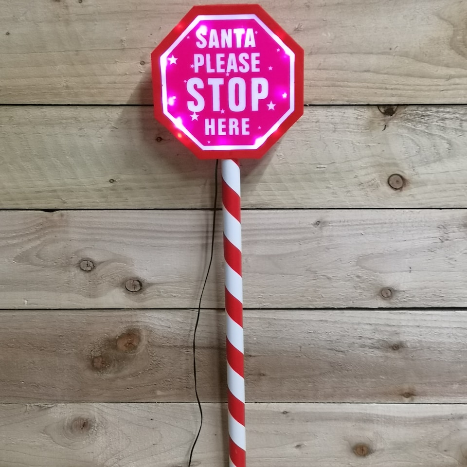 image 1 of 80cm Premier Christmas Outdoor Santa Stop Here Sign with Warm White LEDs