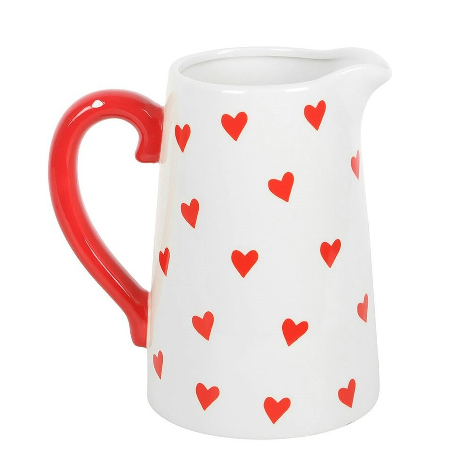 image 1 of Something Different Heart Ceramic Flower Jug - White/Red - One Size