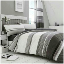 VELVETIO Hudson Printed Duvet Cover Set Reversible Polycotton Easy Care Beddings Grey | King