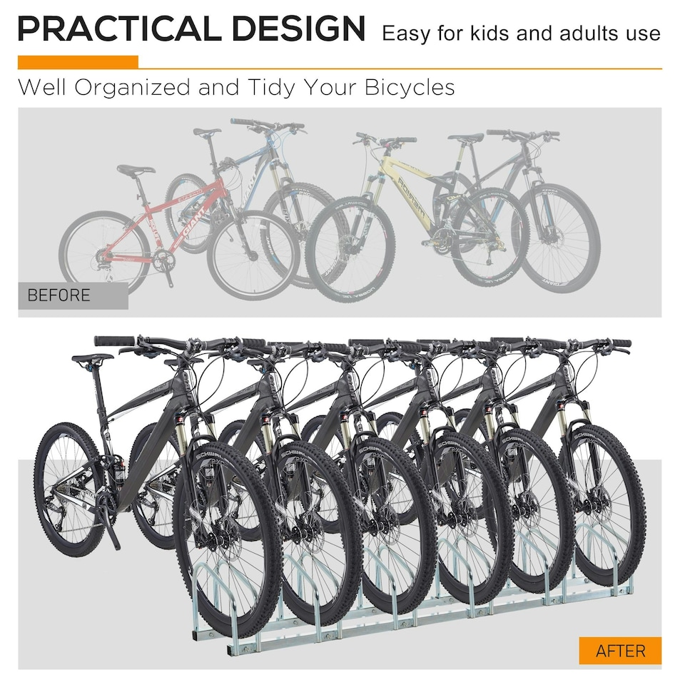 image 1 of HOMCOM Bike Parking Rack Bicycle Locking Storage Stand for 6 Cycling Black