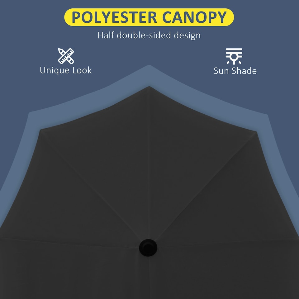 image 1 of Outsunny 2m Half Garden Parasol Market Umbrella w/ Crank Handle, Base Dark Grey