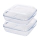 image 1 of Argon Tableware Optical Square Glass Oven Dishes with Lid - 24cm x 21cm - Pack of 2 | Clear | Clear | 24cm x 21cm