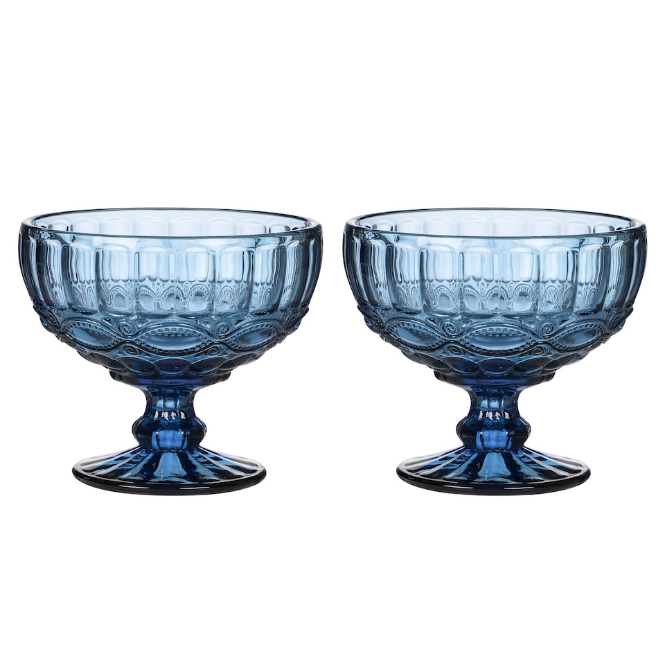 image 1 of Set of 2 Vintage Blue Glass Trifle Bowl and Dessert Bowls Wedding Decorations Ideas 300ml | Blue | Blue | Medium | 2