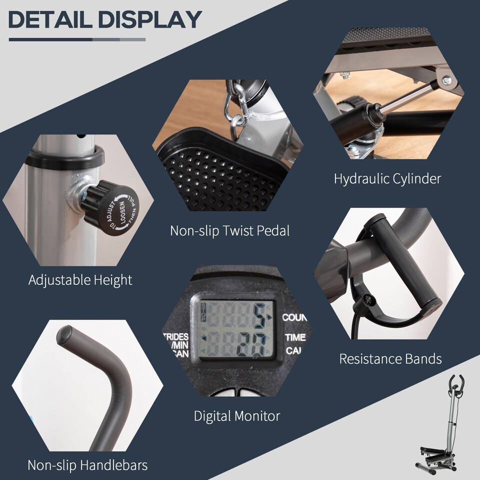 image 1 of HOMCOM Adjustable Twist Stepper Step Machine For Home Gym Aerobic Workout