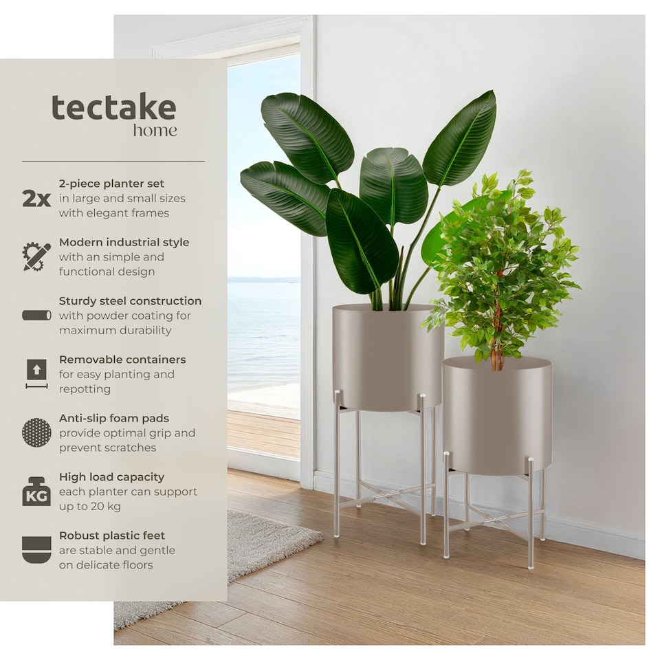 image 1 of Plant Stands Kalmar, set of 2 decorative plant pots in black steel | Brown | taupe | 31 x 31 x 56 cm | 1