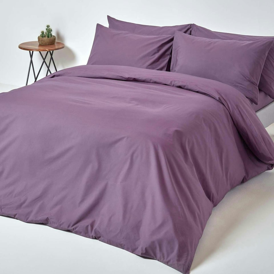 image 1 of Homescapes Grape Egyptian Cotton Fitted Sheet 200 TC, King | Purple | King